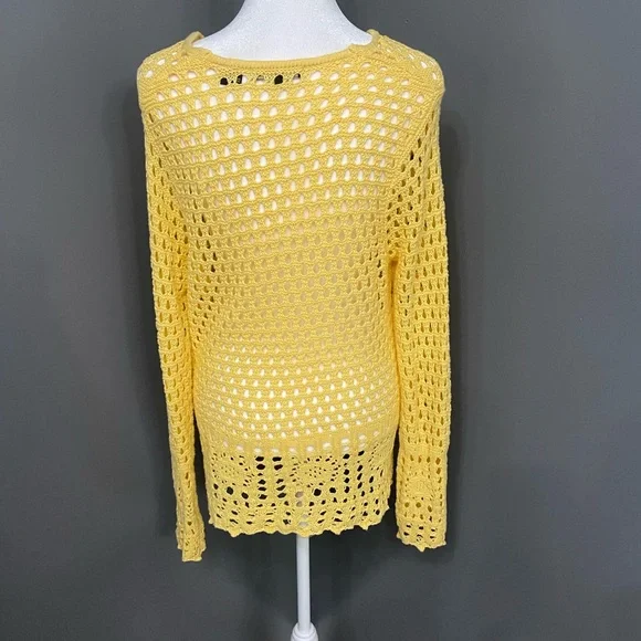 Women’s Crochet Yellow Long Sleeve Top Boho Beach Hippie Festival Fairy Y2K Sz M - Picture 4 of 16